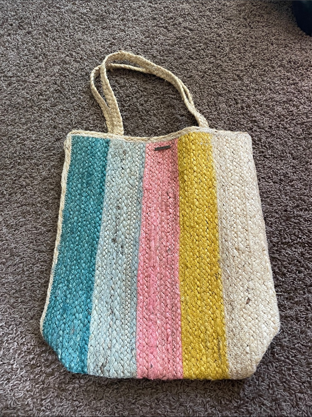 O’Neill Striped Multicolor Straw Tote Beach Bag